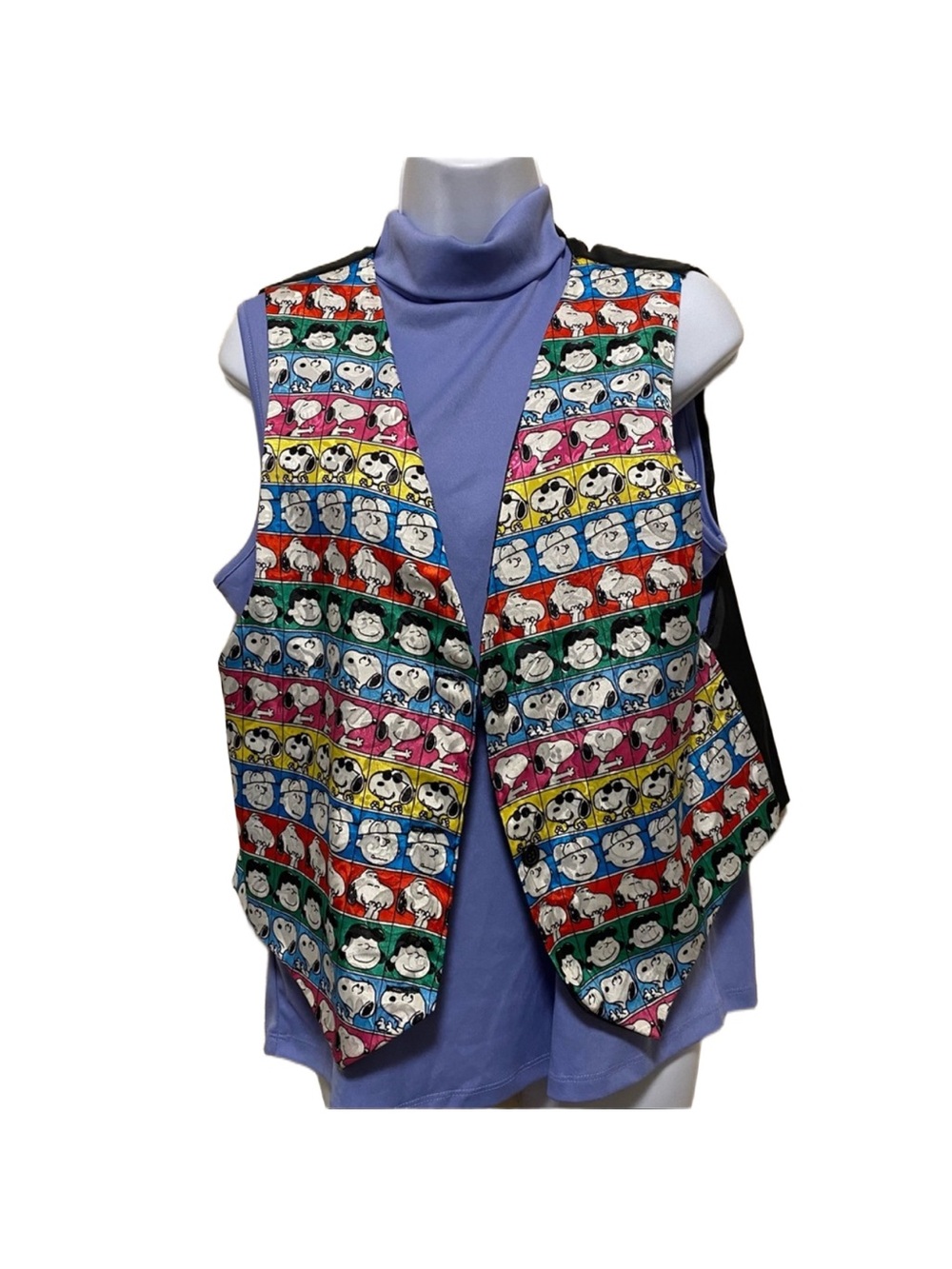 Peanuts Vintage Silk-like Vest Snoopy Joe Cool Charlie Brown Lucy Gang Rainbow